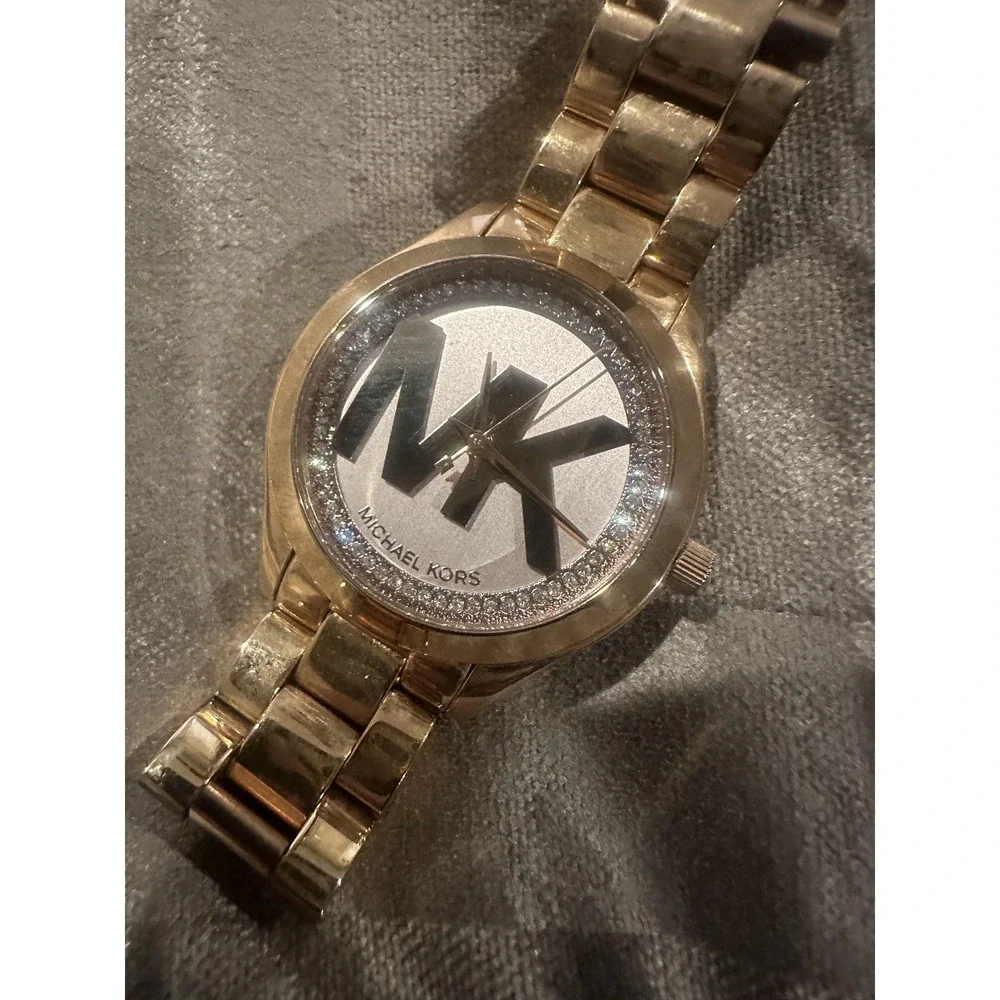 Michael Kors MK-3549 Watch Rose Gold Logo Dial Crystal 5 ATM Stainless SteelRARE